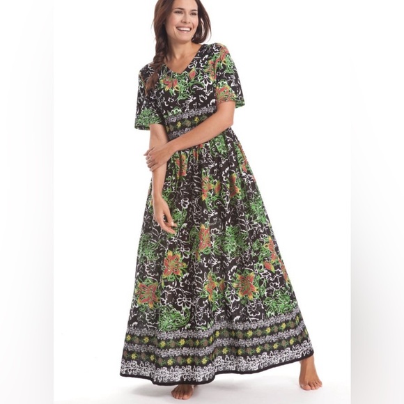 Only necessities Long Crinkle Cotton Lounger in Black Batik size 18-20 - Picture 1 of 7